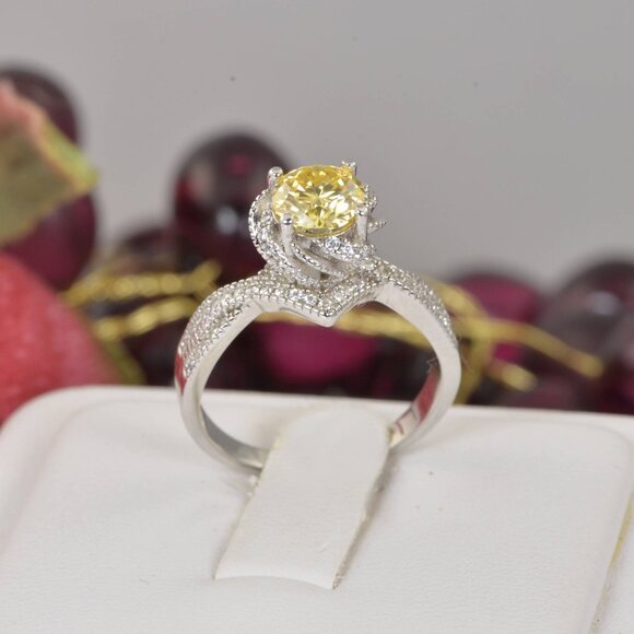 Certified Moissanite Diamond 1CT Champagne Solitaire Engagement Ring - Picture 3 of 7